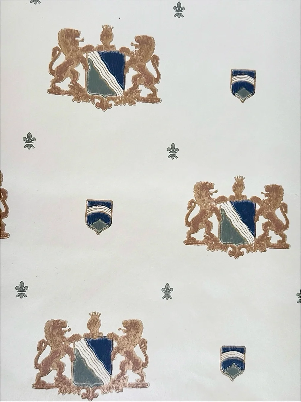 Vintage Hand Blocked Wallpaper European Coat of Arms Royalty Rare Find Historic